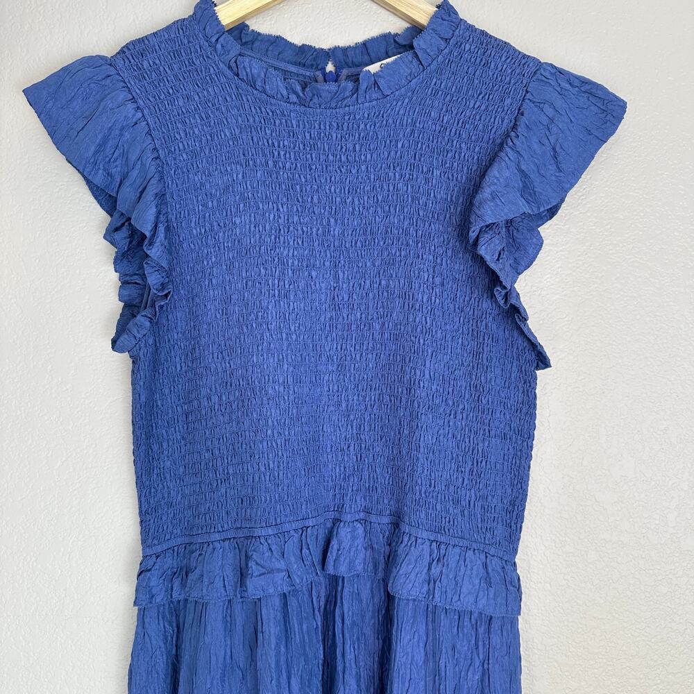 Sea New York‎ Blue Siya Dress, Silk, Smocked Midi Tiered, Spring, Resort, XL - Picture 4 of 13